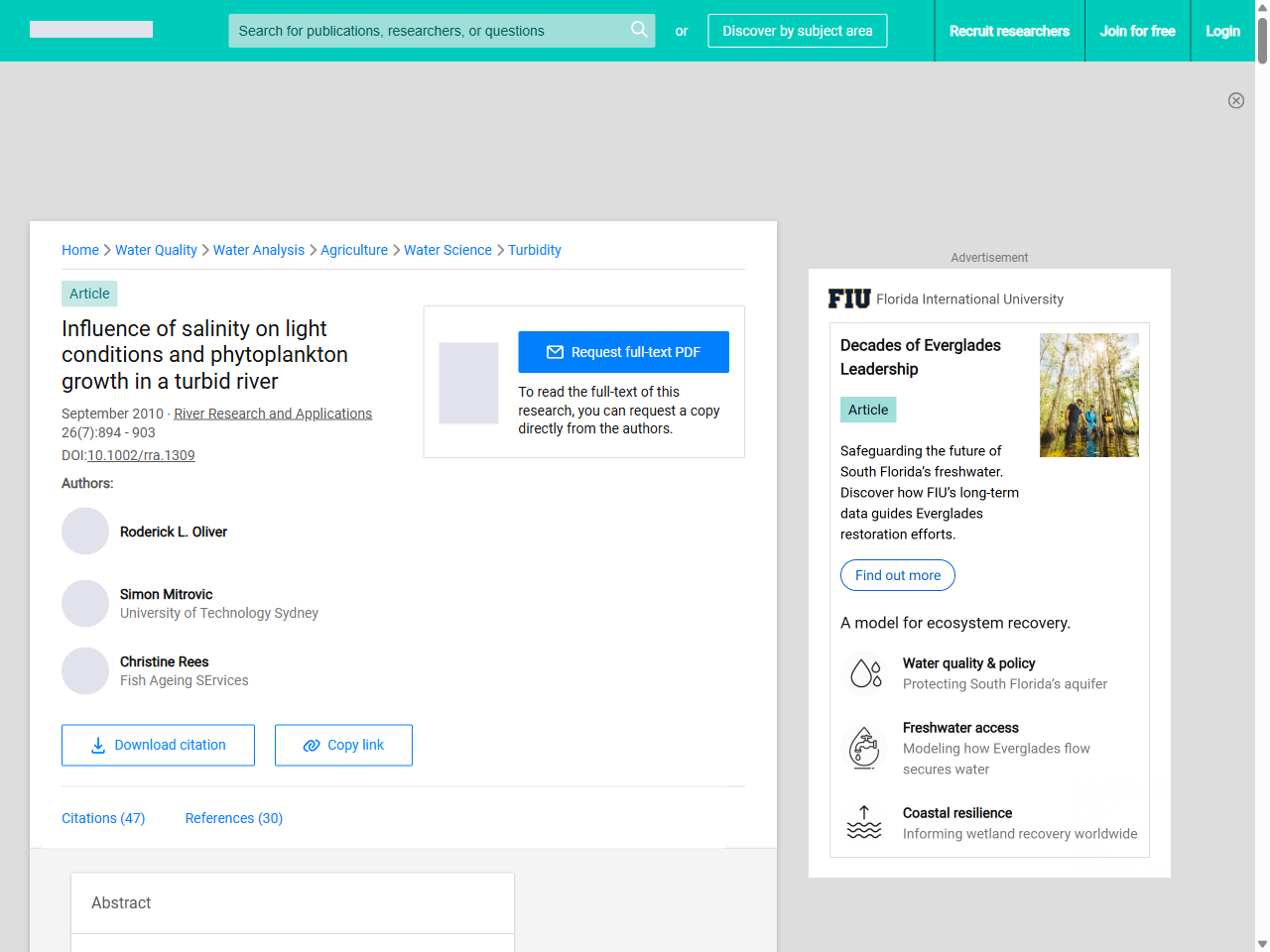 Preview of Influence of salinity on light conditions and phytoplankton growth in a turbid river, accessed July 16, 2025,