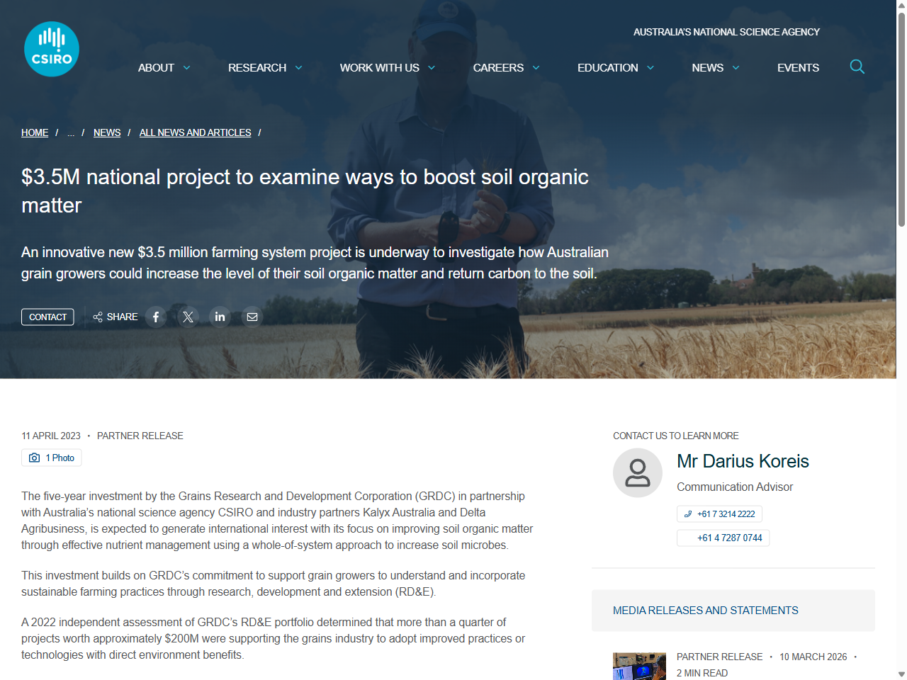 Preview of $3.5M national project to examine ways to boost soil organic matter - CSIRO