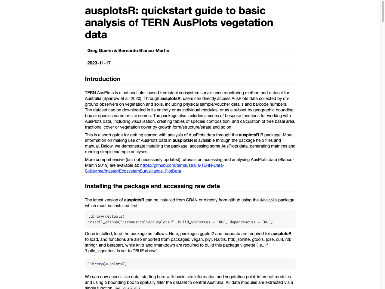 Preview of ausplotsR: quickstart guide to basic analysis of TERN AusPlots ..., accessed July 22, 2025, 