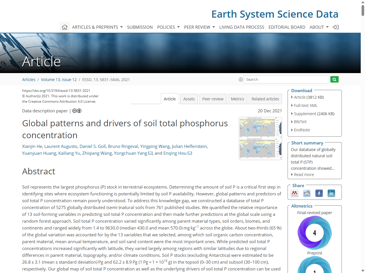 Preview of Global patterns and drivers of soil total phosphorus concentration - ESSD Copernicus, accessed on May 31, 2025