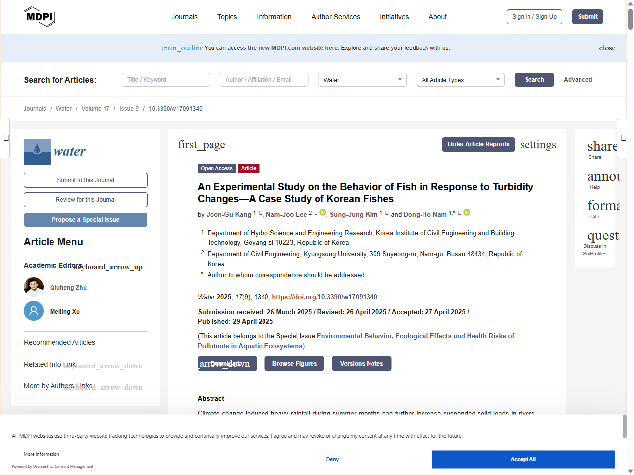 Preview of An Experimental Study on the Behavior of Fish in Response to Turbidity Changes—A Case Study of Korean Fishes - MDPI, accessed July 27, 2025, 