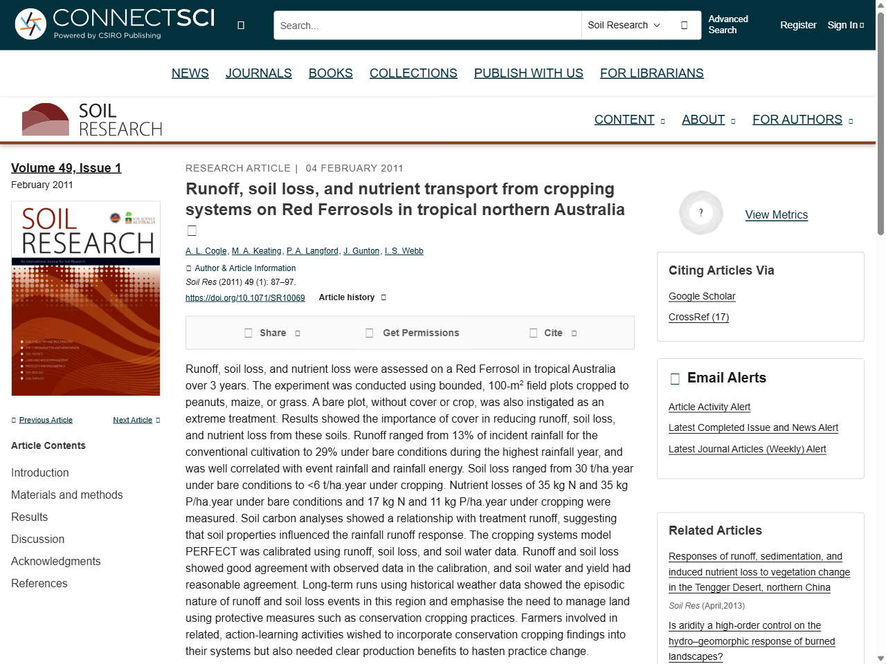 Preview of Runoff, soil loss, and nutrient transport from cropping systems on Red Ferrosols in tropical northern Australia - CSIRO Publishing, accessed July 18, 2025, 