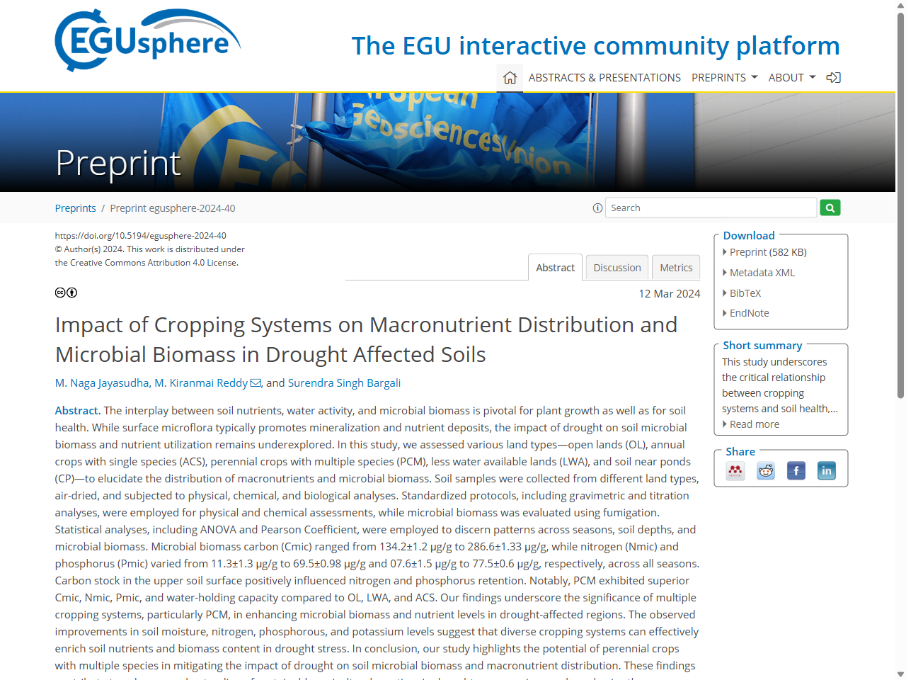 Preview of Impact of Cropping Systems on Macronutrient Distribution and Microbial Biomass in Drought Affected Soils - EGUsphere