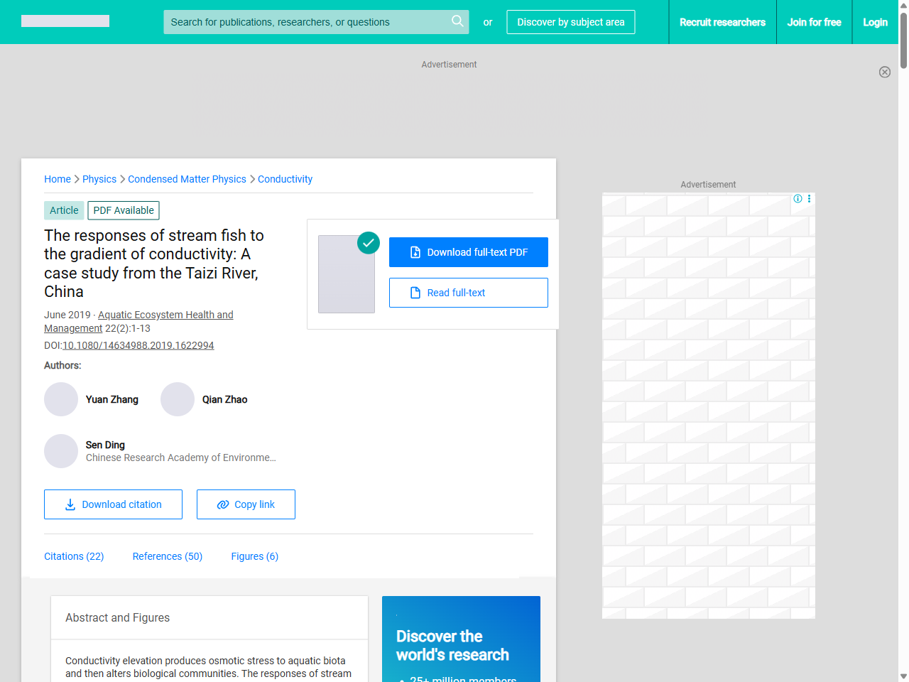 Preview of (PDF) The responses of stream fish to the gradient of conductivity: A case study from the Taizi River, China - ResearchGate