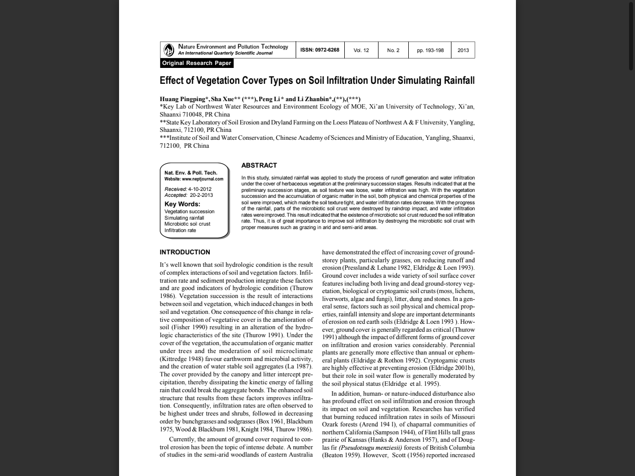 Preview of Summary of infiltration rates in arid and semiarid regions of the world, with an annotated bibliography By MS Bedinger US