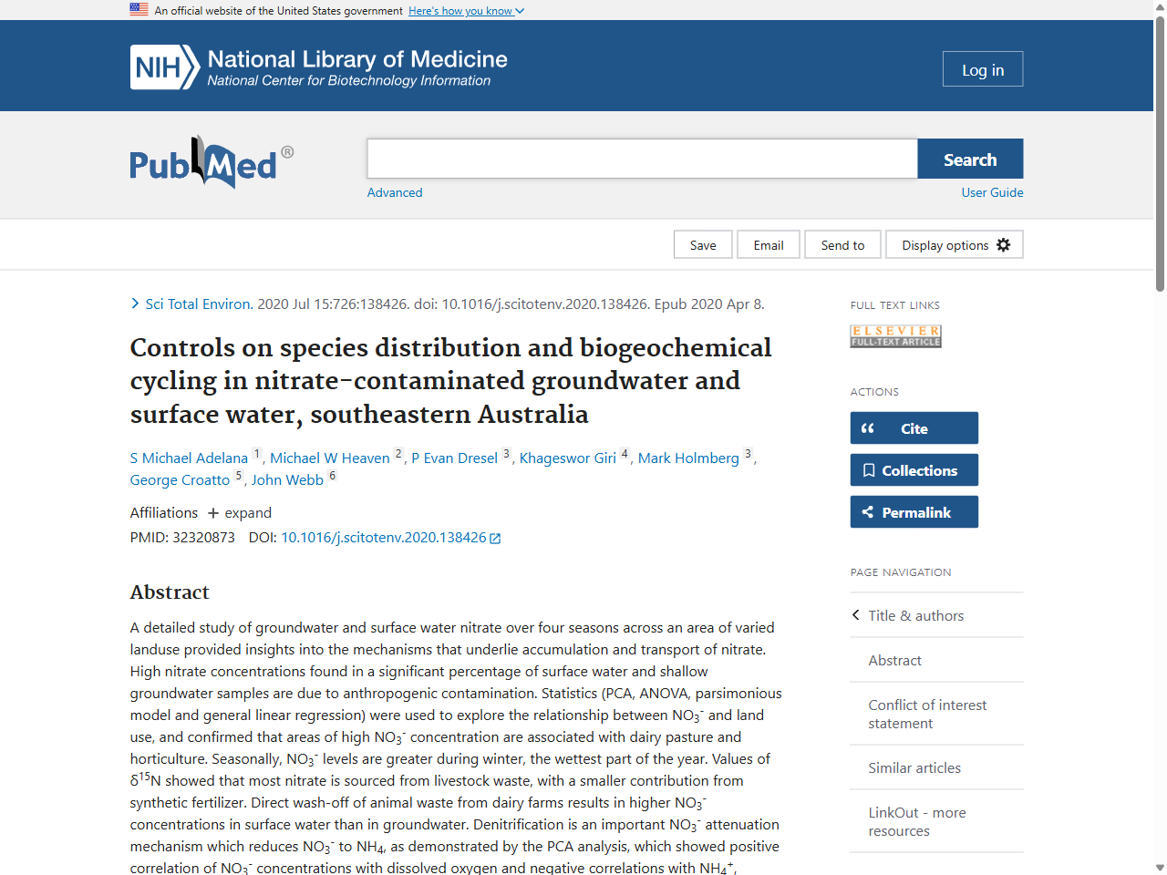 Preview of Controls on species distribution and biogeochemical cycling in nitrate-contaminated groundwater and surface water, southeastern Australia - PubMed, accessed July 10, 2025, 