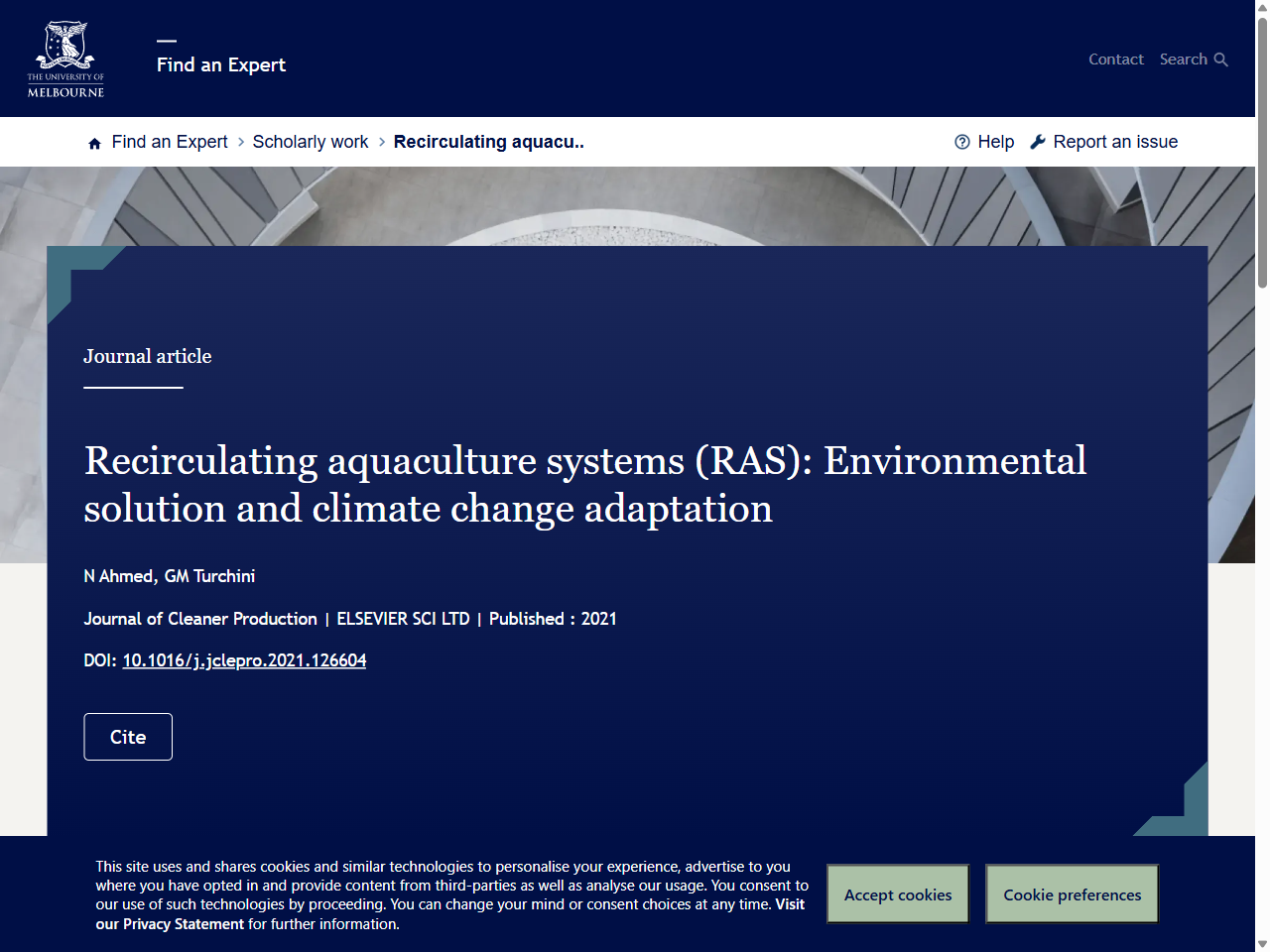 Preview of Recirculating aquaculture systems (RAS): Environmental solution and climate change adaptation - Find an Expert - The University of Melbourne, accessed July 25, 2025,