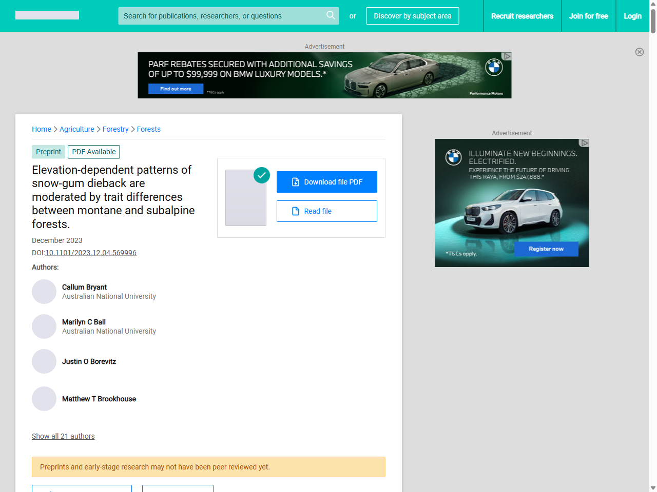 Preview of (PDF) Elevation-dependent patterns of snow-gum dieback are moderated by trait differences between montane and subalpine forests. - ResearchGate, accessed on May 28, 2025