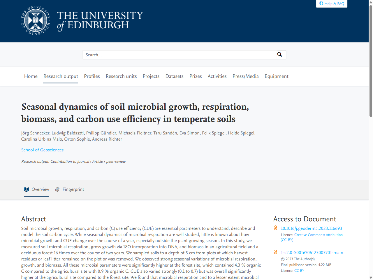 Preview of Seasonal dynamics of soil microbial growth, respiration, biomass, and carbon use efficiency in temperate soils - University of Edinburgh Research Explorer, accessed August 9, 2025