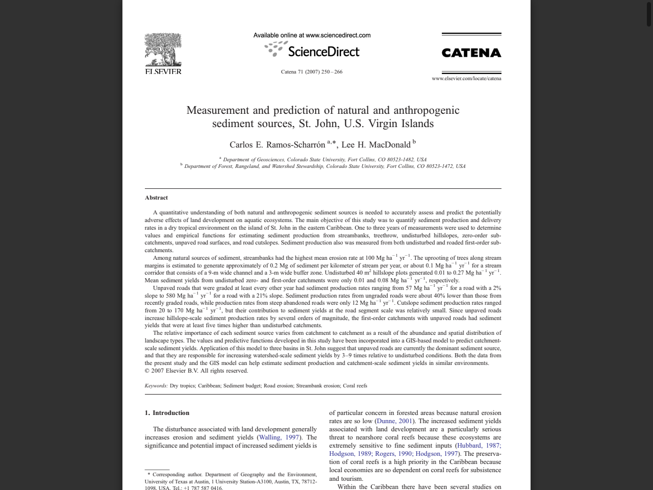Preview of Measurement and prediction of natural and anthropogenic sediment sources in a tropical island catchment