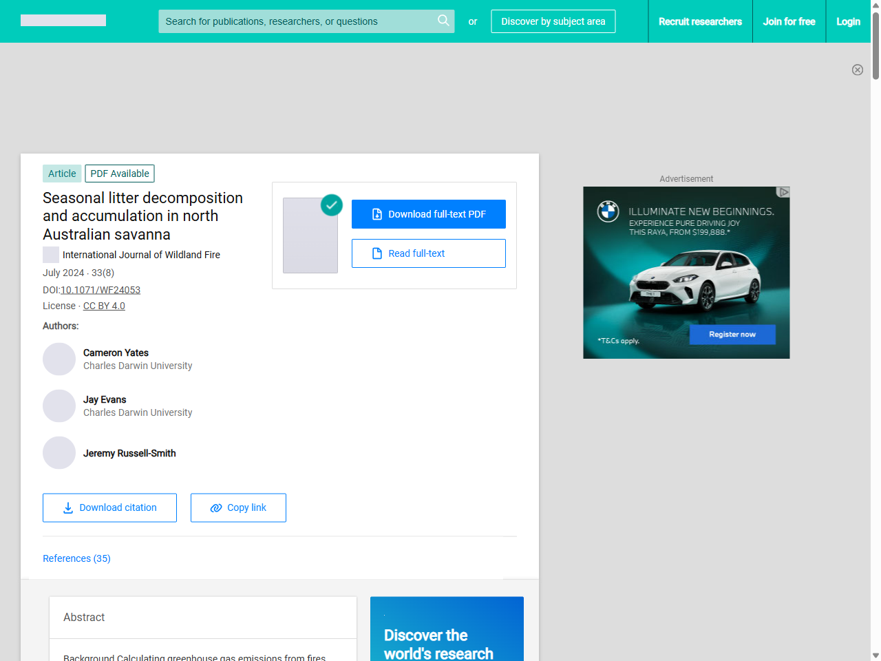 Preview of Liddell, M. J., Preece, N. D., Krix, D., Edwards, A. C., & Hutley, L. B. (2024). Seasonal litter decomposition and accumulation in north Australian savanna. International Journal of Wildland Fire, WF24053.