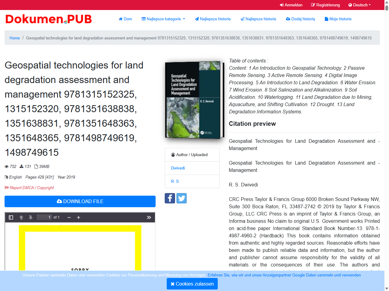Preview of Geospatial technologies for land degradation assessment and management 9781315152325, 1315152320, 9781351638838, 1351638831, 9781351648363, 1351648365, 9781498749619, 1498749615 - DOKUMEN.PUB, accessed July 21, 2025, 