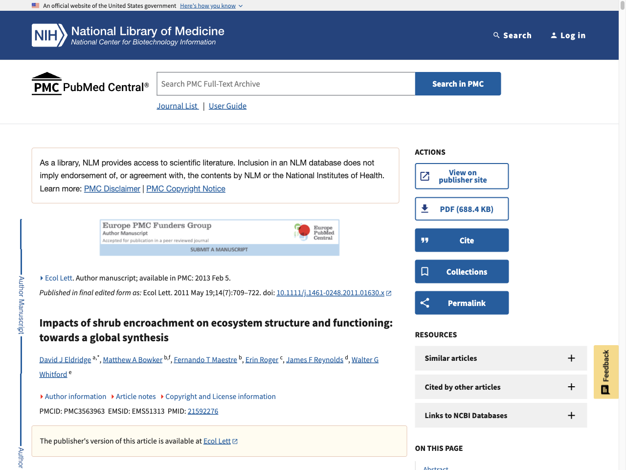 Preview of Impacts of shrub encroachment on ecosystem structure and functioning: towards a global synthesis - PubMed Central, accessed July 12, 2025, 
