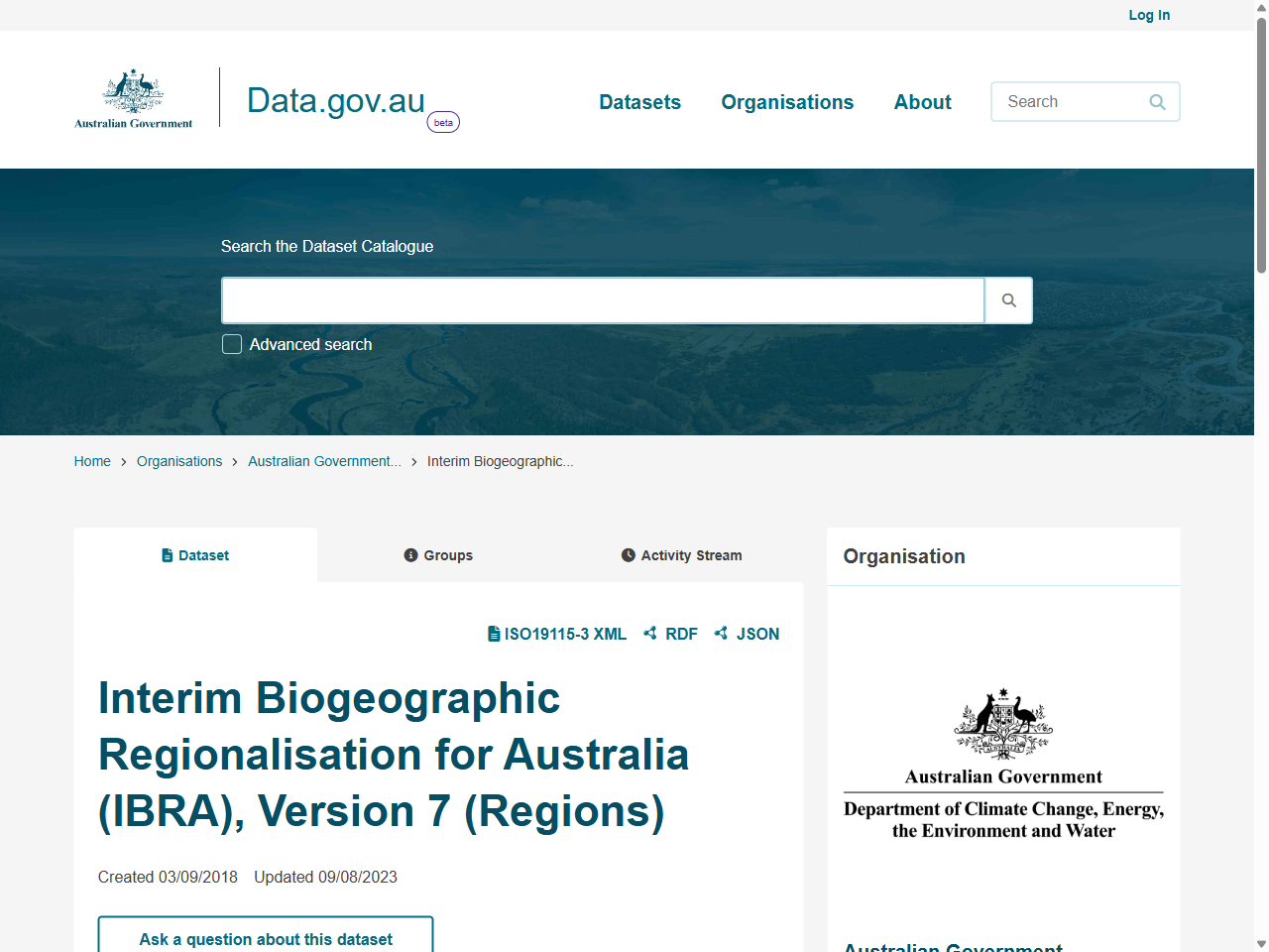 Preview of Interim Biogeographic Regionalisation for Australia (IBRA), Version 7 (Regions) | Dataset, accessed July 26, 2025