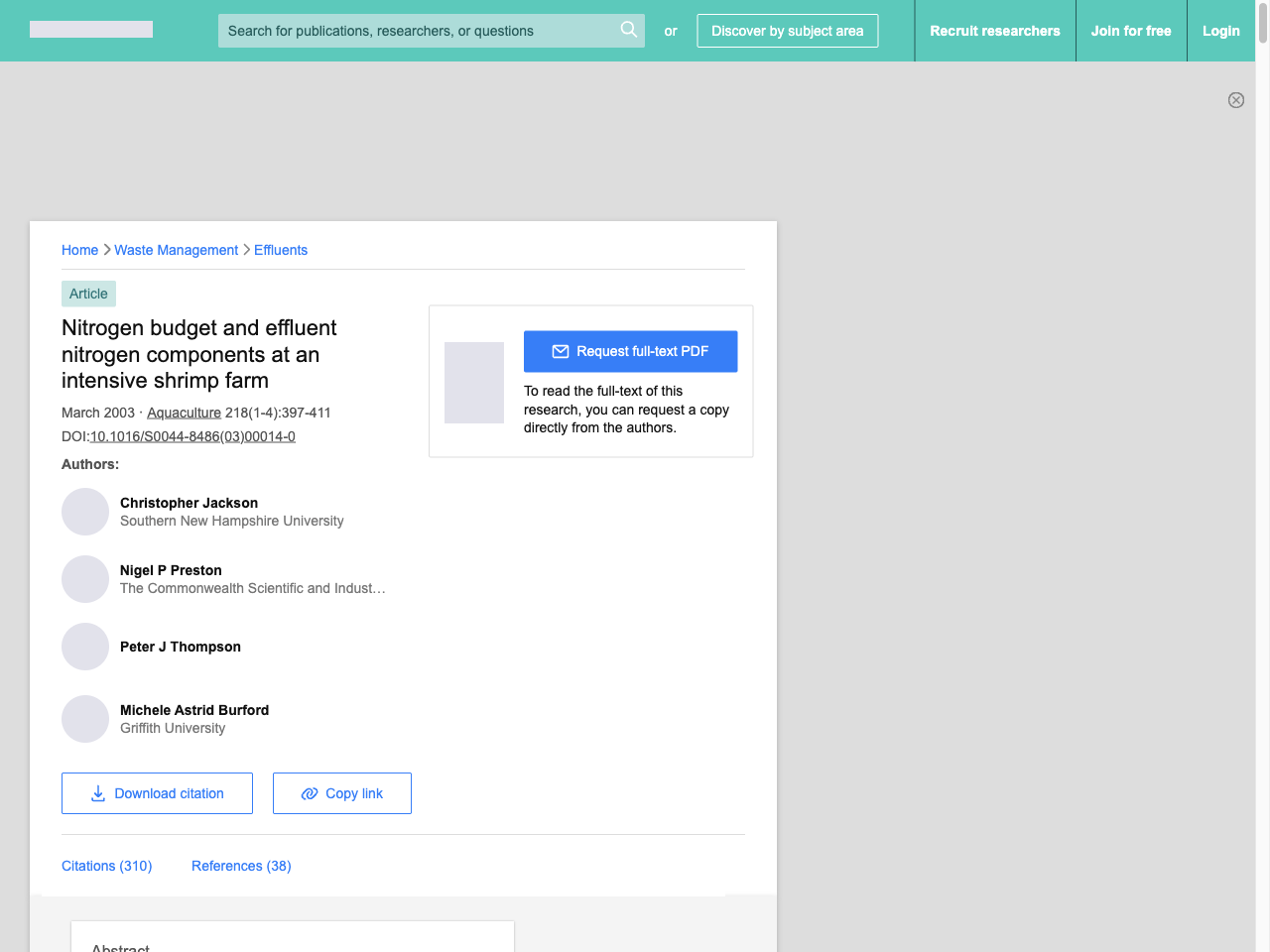 Preview of Nitrogen budget and effluent nitrogen components at an intensive shrimp farm | Request PDF - ResearchGate, accessed August 1, 2025