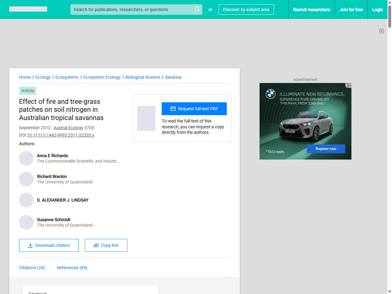 Preview of Effect of fire and tree‐grass patches on soil nitrogen in Australian tropical savannas