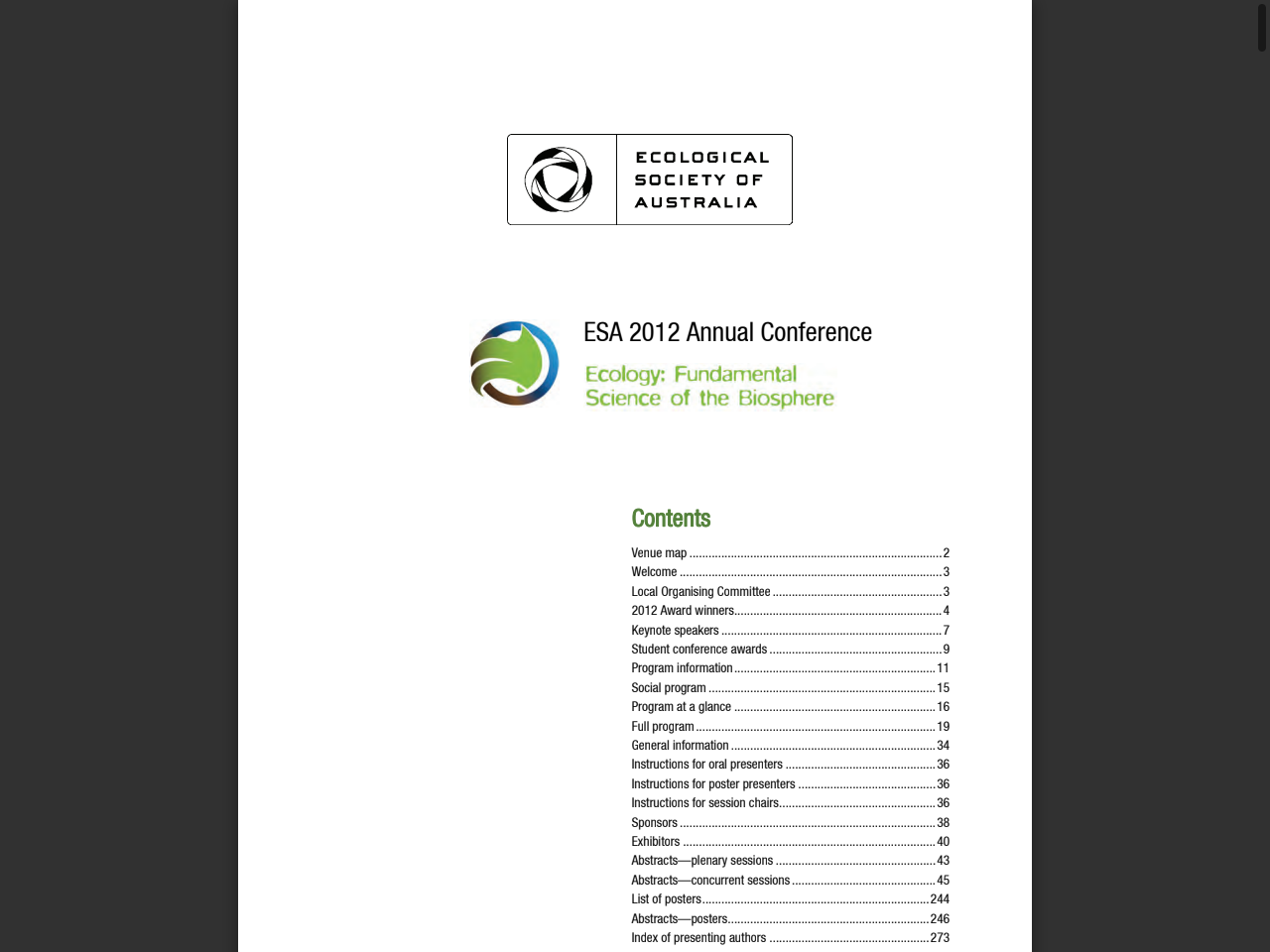 Preview of ESA 2012 Annual Conference - DBCA Library, accessed August 12, 2025, 