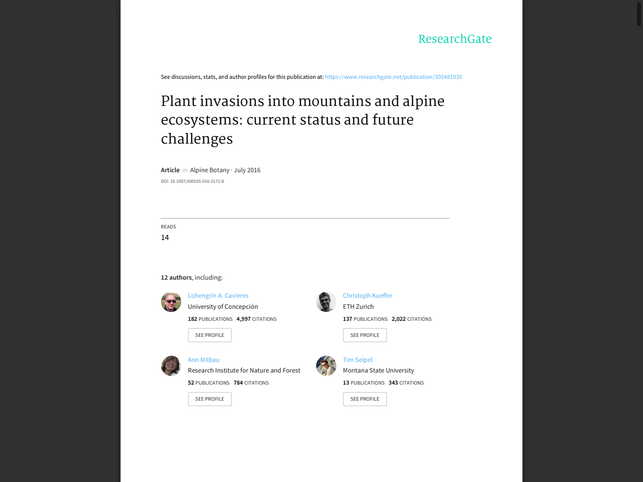 Preview of Plant invasions into mountains and alpine ecosystems: current status and future challenges - Montana State University, accessed on May 25, 2025,
