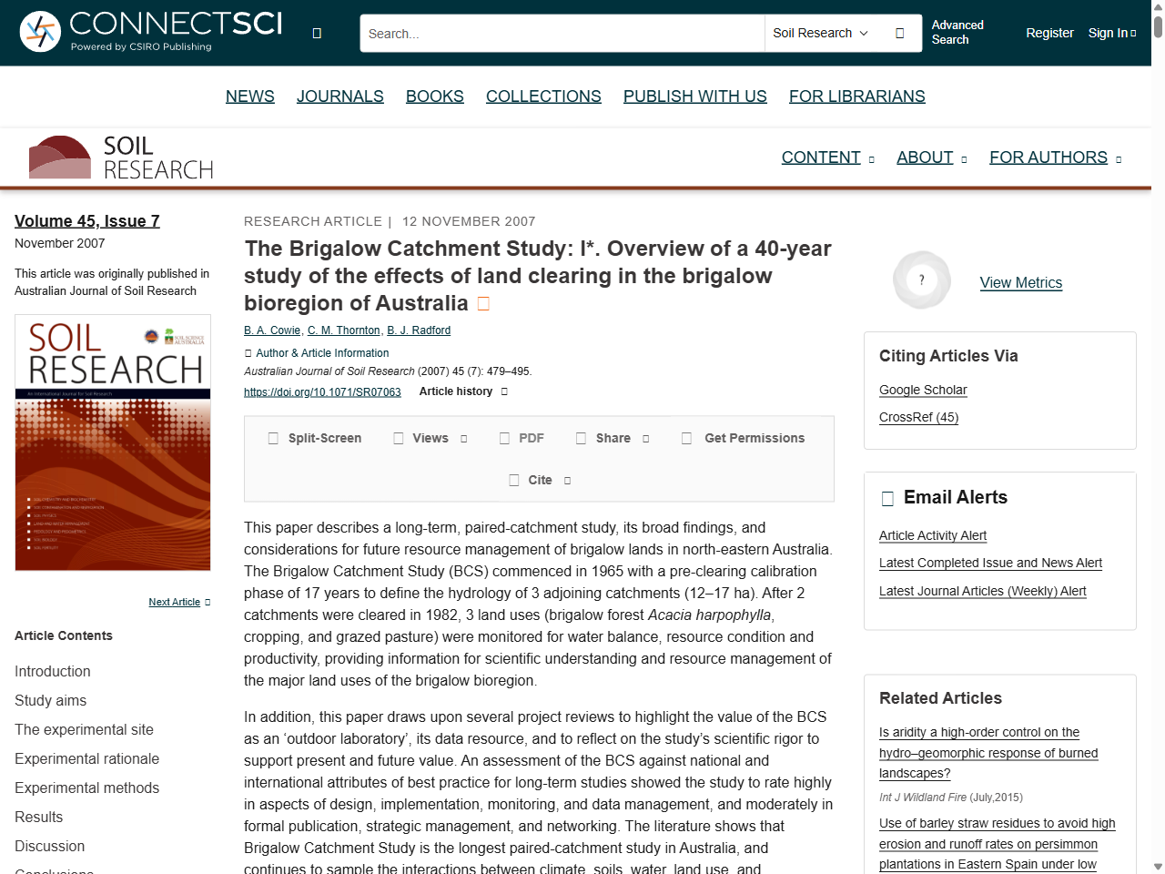 Preview of I*. Overview of a 40-year study of the effects of land clearing in the brigalow bioregion of Australia - CSIRO PUBLISHING | Soil Research, accessed July 13, 2025