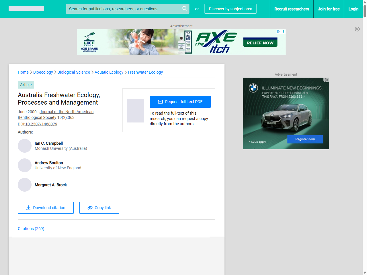 Preview of Australia Freshwater Ecology, Processes and Management | Request PDF - ResearchGate