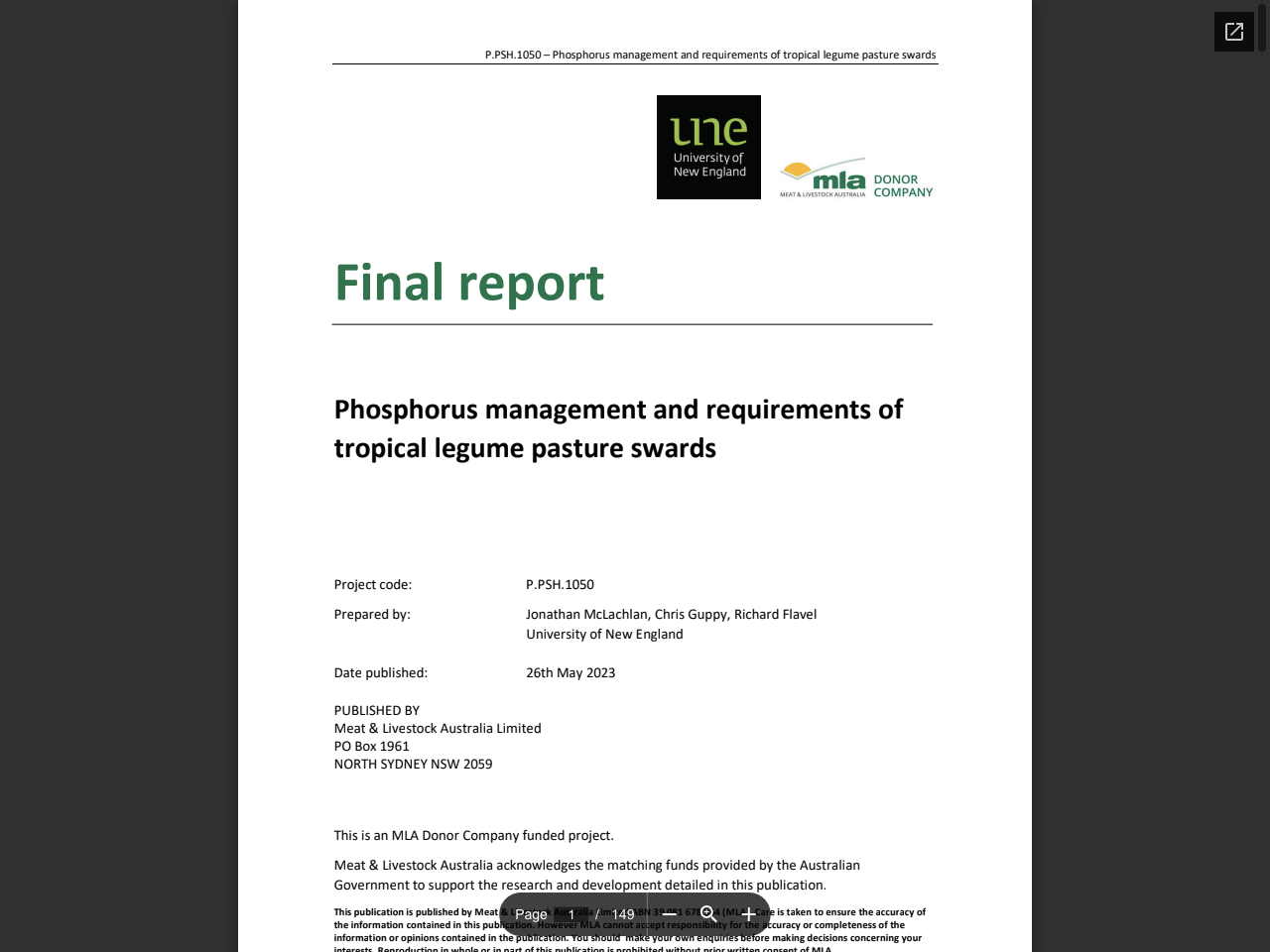 Preview of P.PSH.1050 – Phosphorus management and requirements of tropical legume pasture swards - MLA, accessed July 30, 2025,