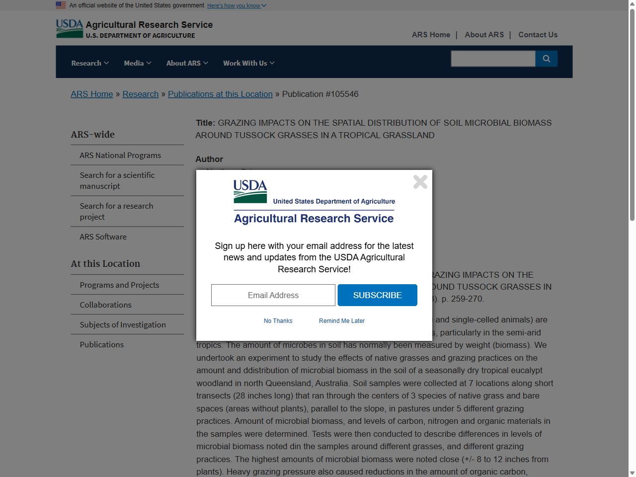 Preview of grazing impacts on the spatial distribution of soil microbial biomass around tussock grasses in a tropical grassland - Publication : USDA ARS