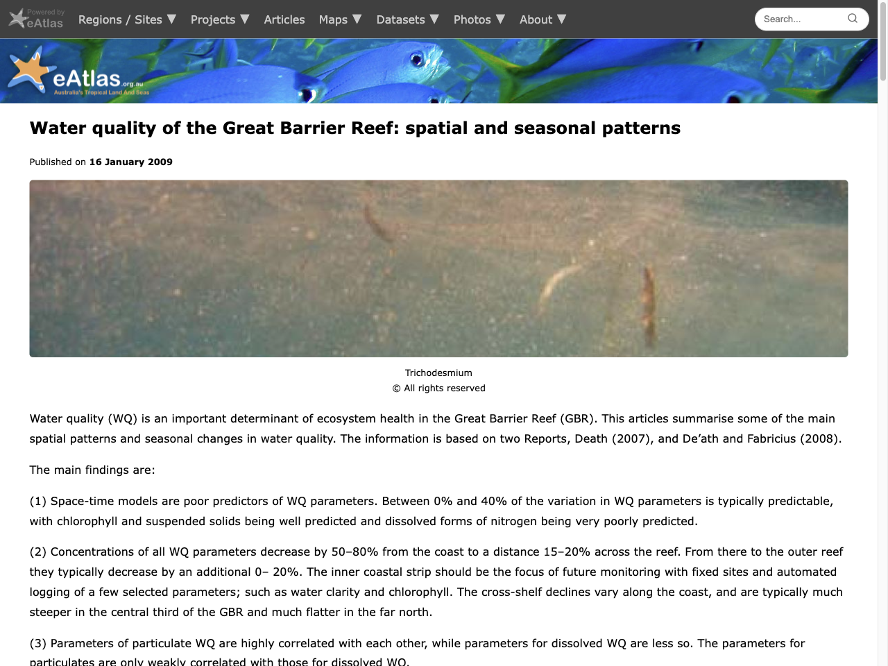 Preview of Water quality of the Great Barrier Reef: spatial and seasonal patterns | eAtlas, accessed August 1, 2025