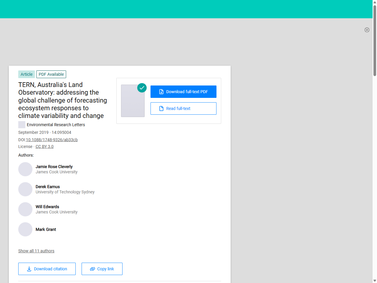 Preview of (PDF) TERN, Australia's Land Observatory: addressing the global challenge of forecasting ecosystem responses to climate variability and change - ResearchGate, accessed on June 5, 2025