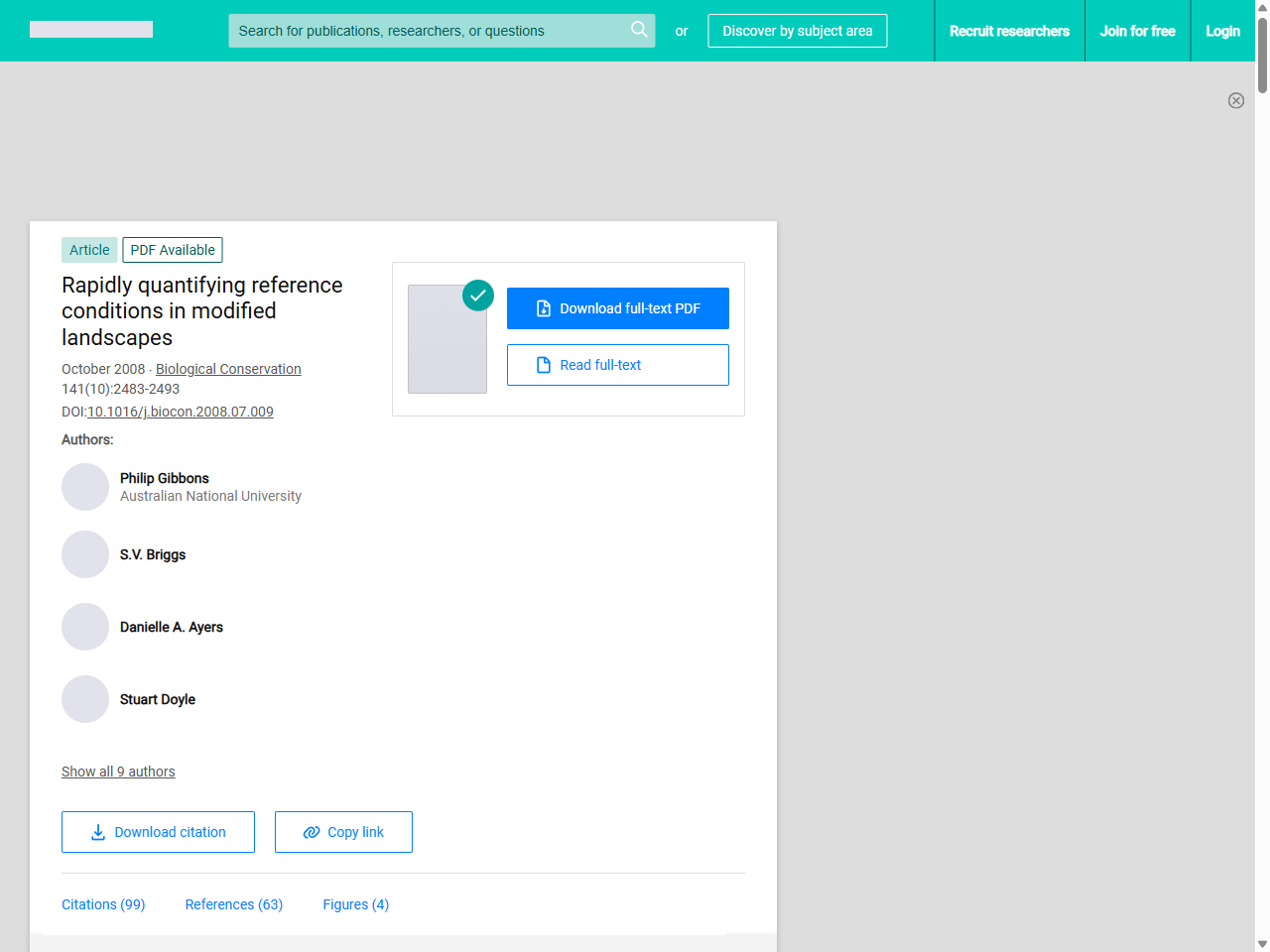 Preview of (PDF) Rapidly quantifying reference conditions in modified landscapes - ResearchGate