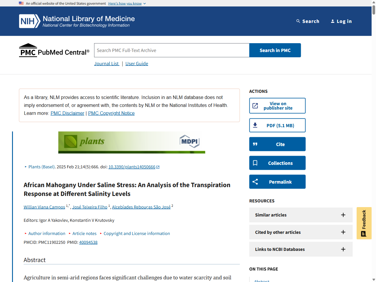 Preview of African Mahogany Under Saline Stress: An Analysis of the Transpiration Response at Different Salinity Levels - PMC, accessed May 16, 2025,