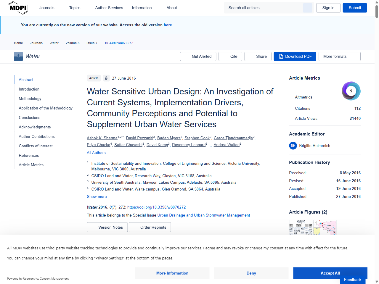Preview of Water Sensitive Urban Design: An Investigation of Current Systems, Implementation Drivers, Community Perceptions and Potential to Supplement Urban Water Services - MDPI, accessed August 1, 2025,