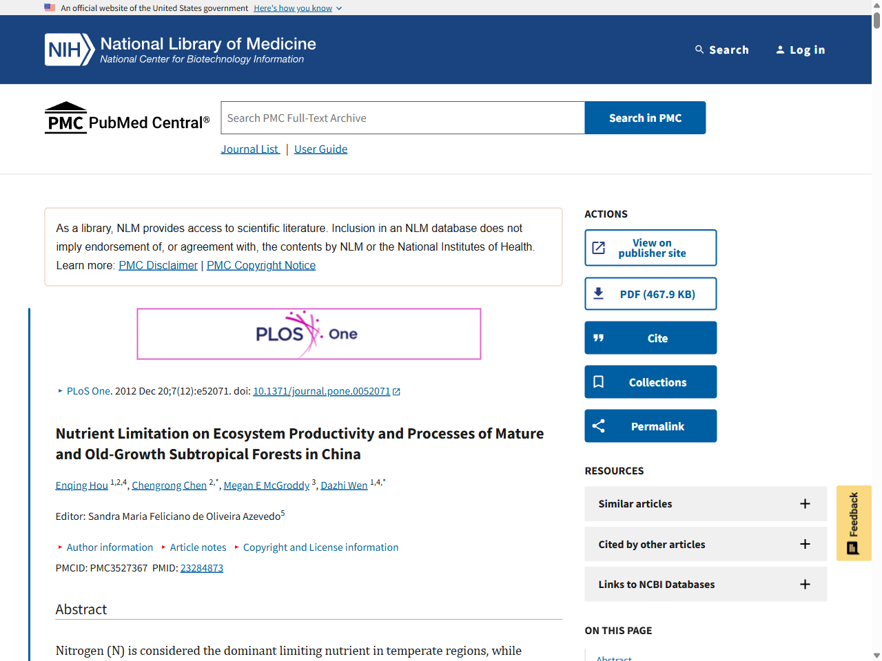 Preview of Nutrient Limitation on Ecosystem Productivity and Processes of Mature and Old-Growth Subtropical Forests in China, accessed May 27, 2025, 