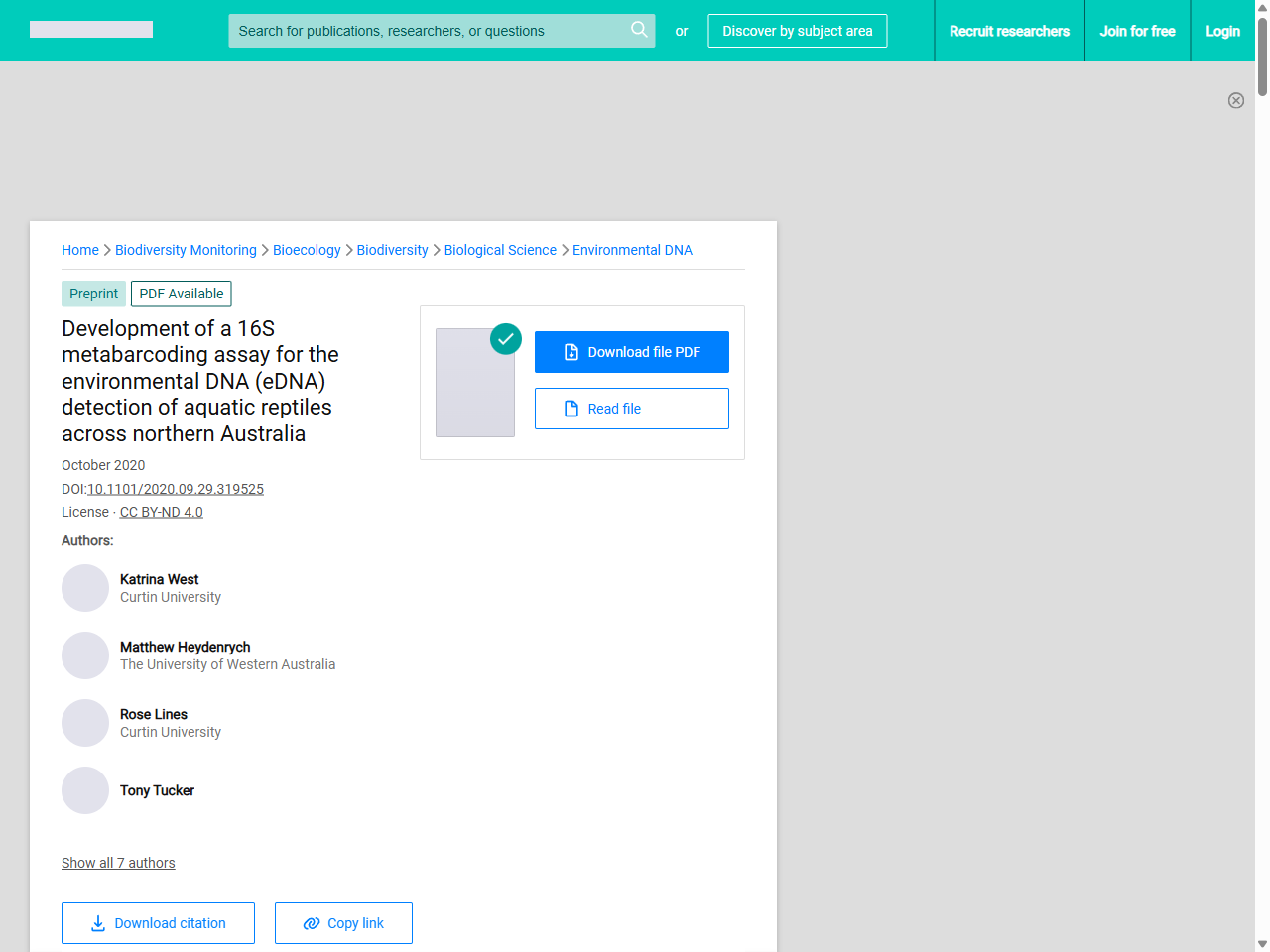 Preview of Environmental DNA (eDNA) in the ALA - Atlas of Living Australia