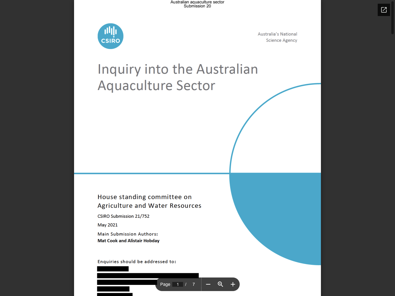 Preview of Australian aquaculture sector Submission 20, accessed August 1, 2025