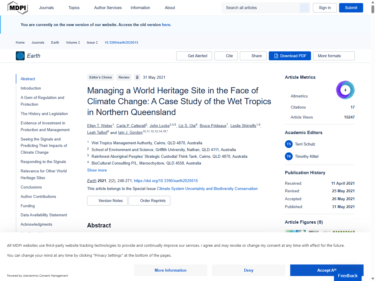 Preview of Managing a World Heritage Site in the Face of Climate Change: A Case Study of the Wet Tropics in Northern Queensland - MDPI