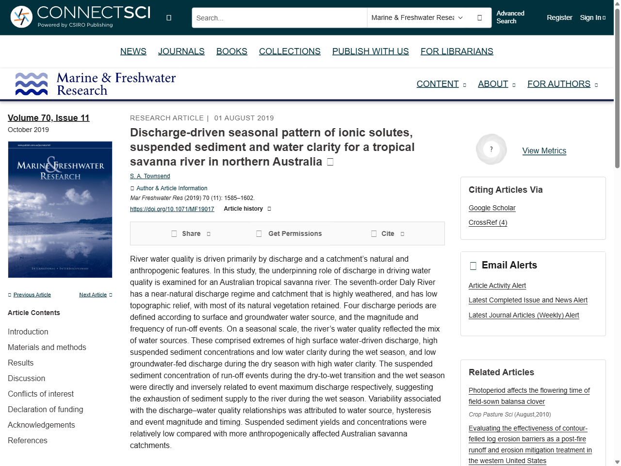 Preview of Discharge-driven seasonal pattern of ionic solutes, suspended sediment and water clarity for a tropical savanna river in northern Australia - CSIRO PUBLISHING | Marine and Freshwater Research, accessed July 24, 2025