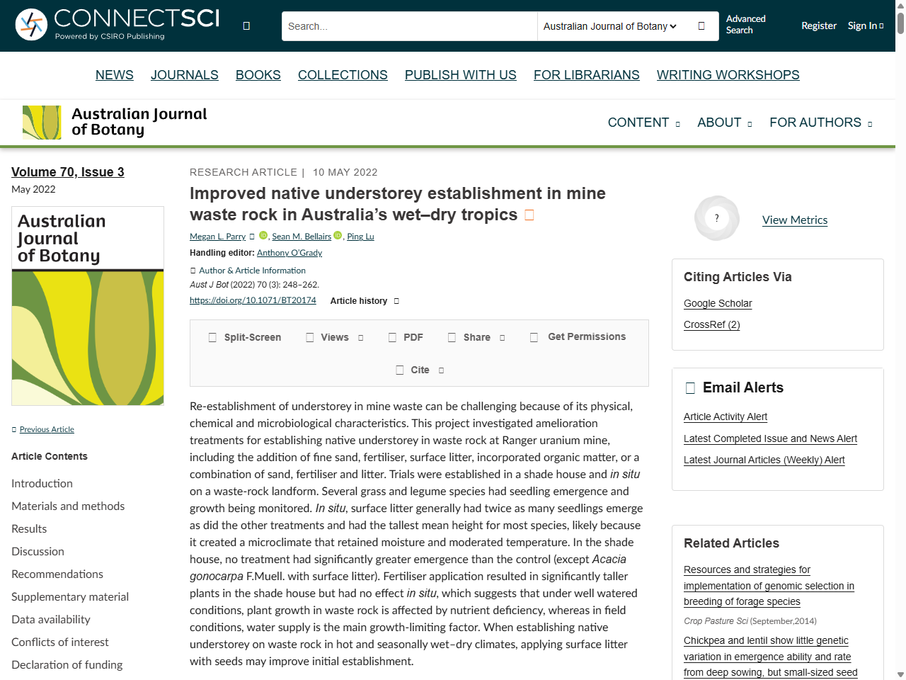 Preview of Improved native understorey establishment in mine waste rock in Australia's wet–dry tropics - CSIRO Publishing