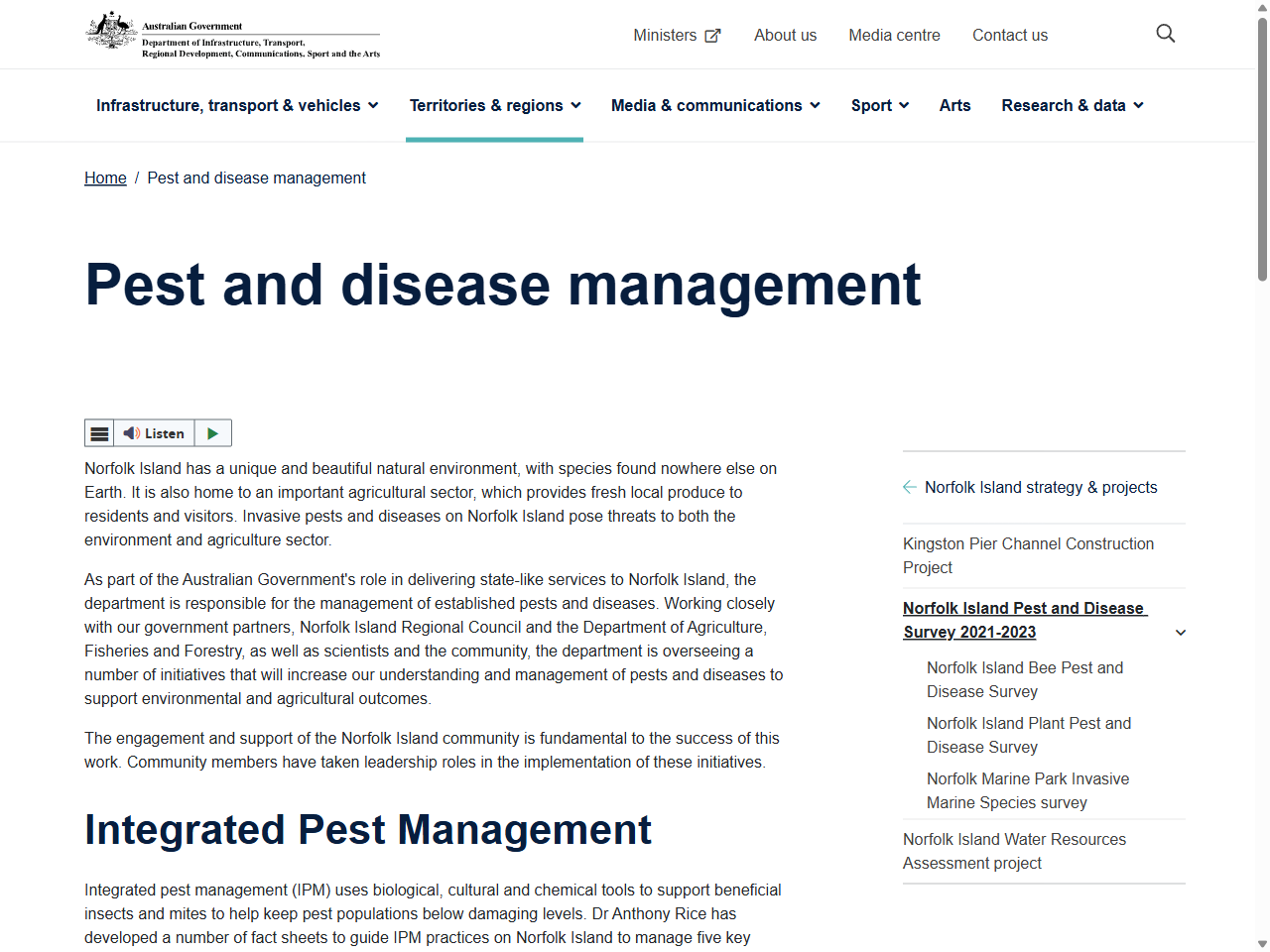 Preview of Pest and disease management - Department of Infrastructure, Transport, Regional Development and Communications, accessed August 2, 2025