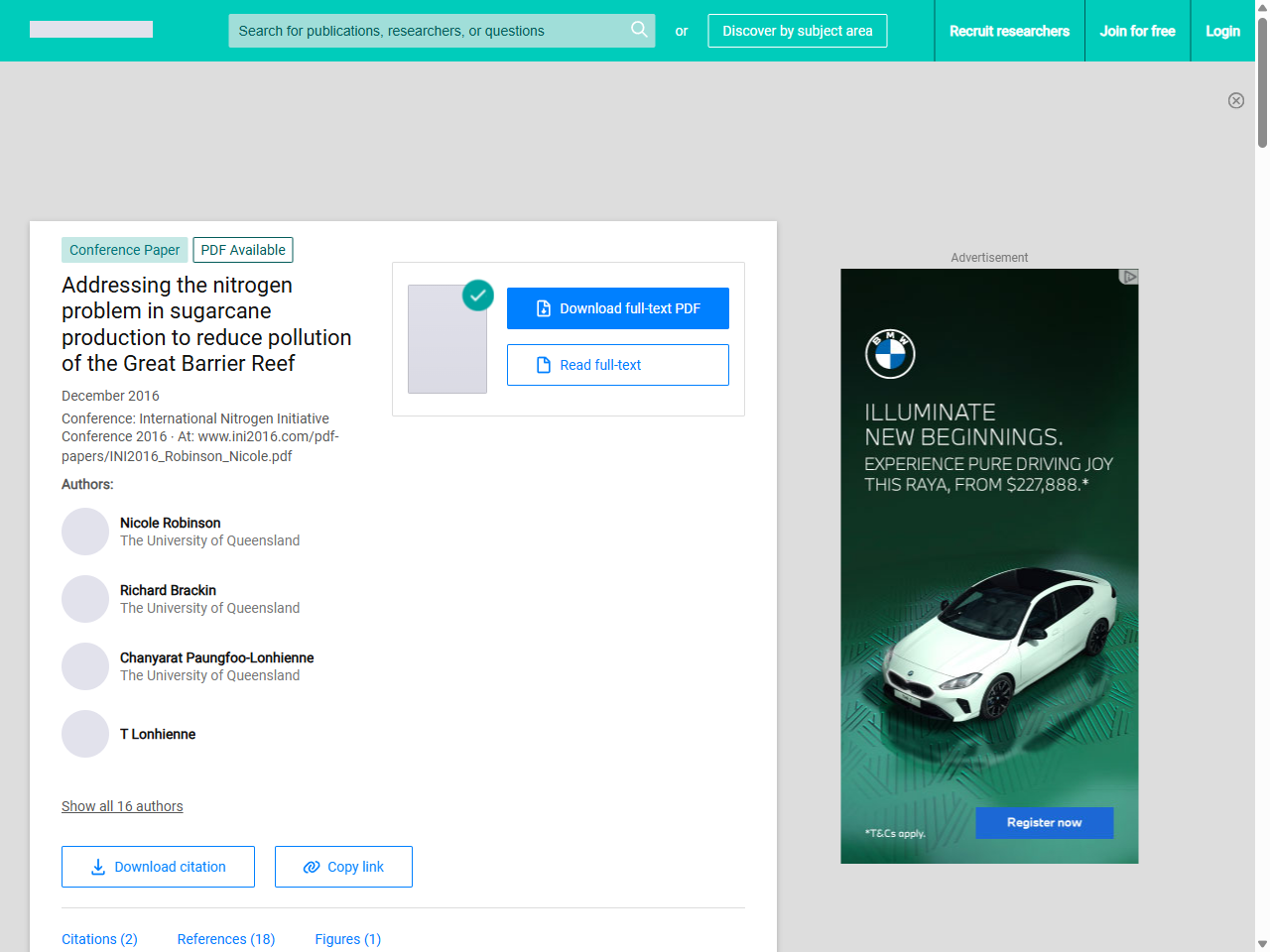 Preview of (PDF) Addressing the nitrogen problem in sugarcane production to reduce pollution of the Great Barrier Reef - ResearchGate, accessed July 25, 2025,