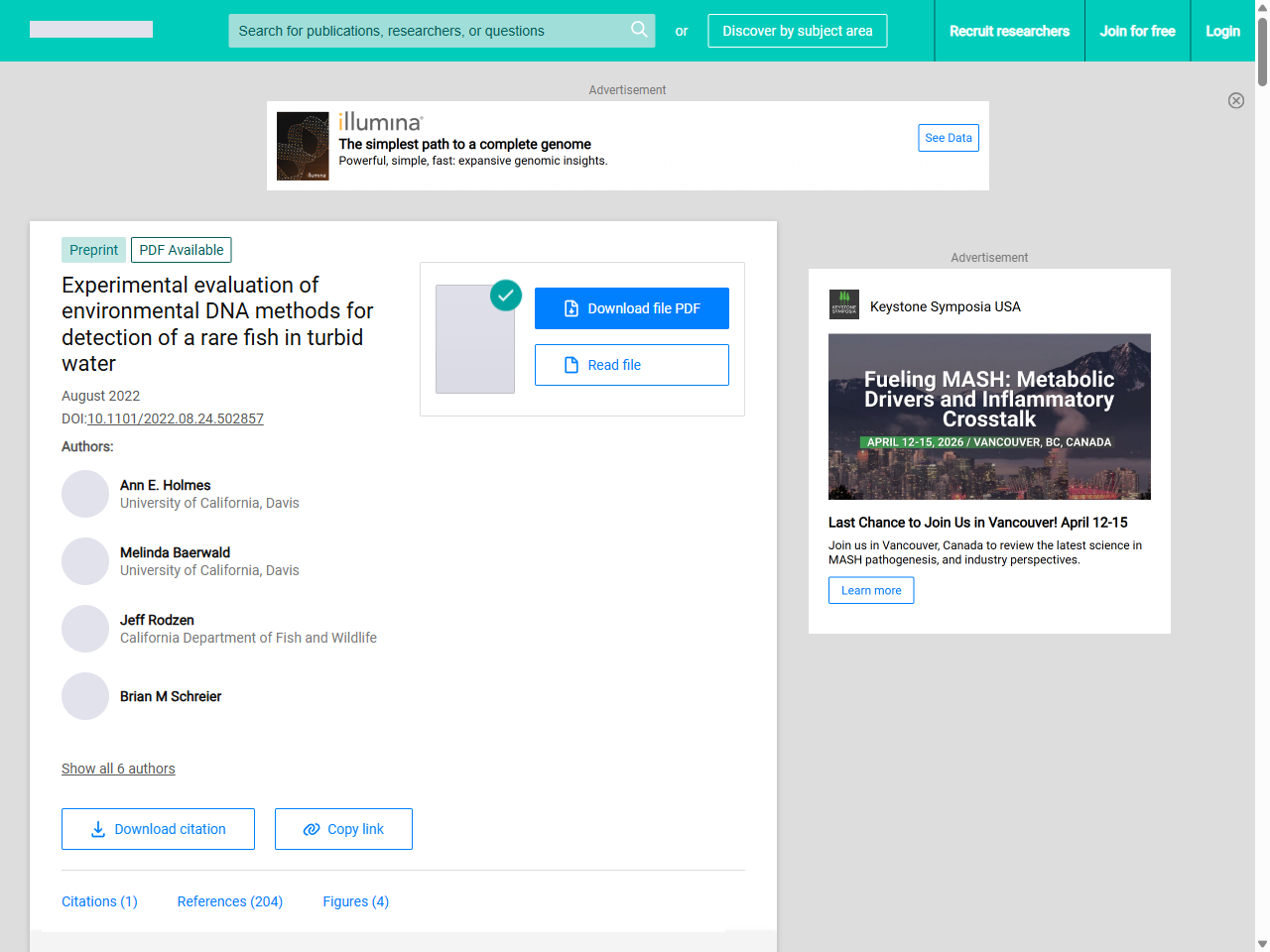 Preview of (PDF) Experimental evaluation of environmental DNA methods for detection of a rare fish in turbid water - ResearchGate, accessed July 20, 2025, 