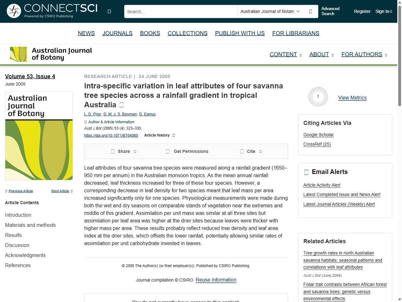 Preview of Intra-specific variation in leaf attributes of four savanna tree species across a rainfall gradient in tropical Australia - CSIRO PUBLISHING | Australian Journal of Botany, accessed July 23, 2025