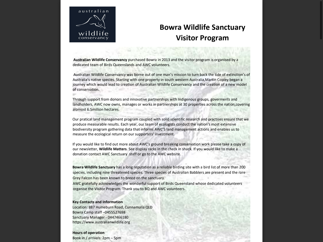 Preview of Bowra Wildlife Sanctuary Visitor Program - Birds Queensland