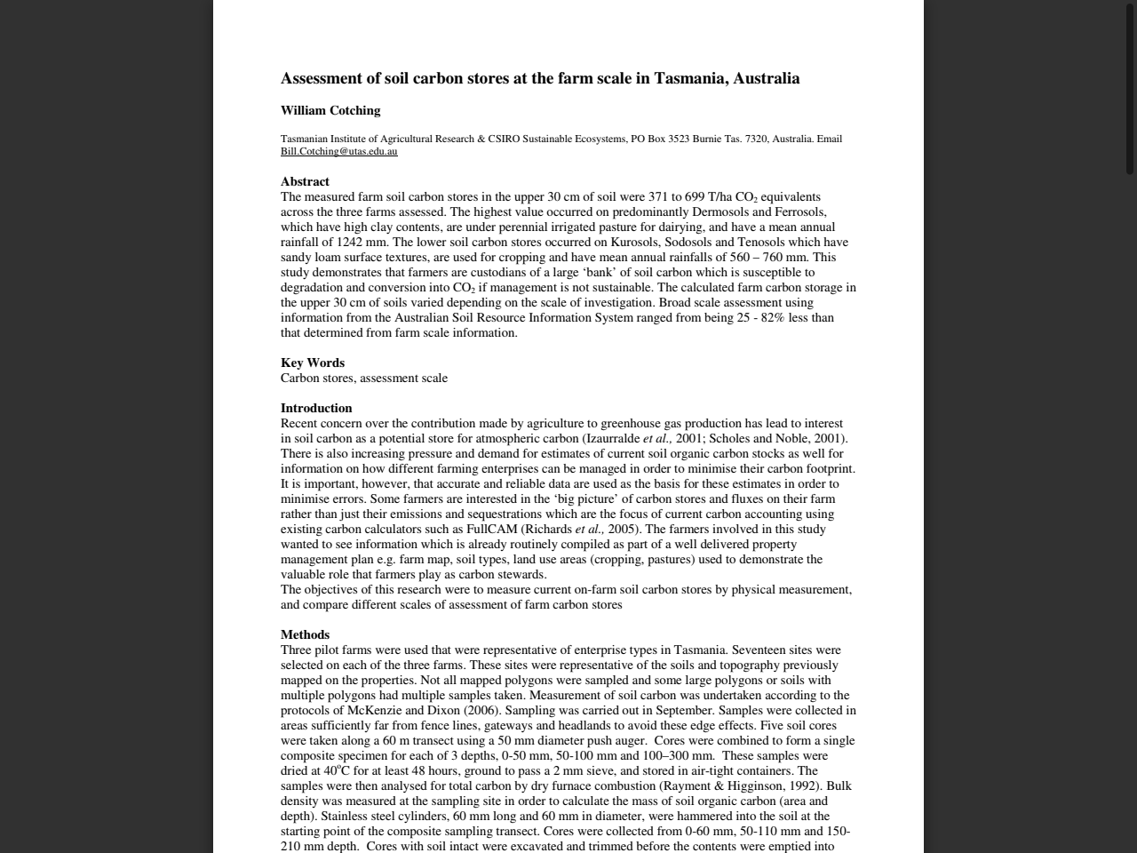Preview of Assessment of soil carbon stores at the farm scale in Tasmania, Australia - IUSS.org