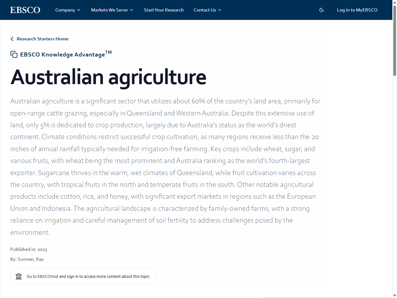 Preview of Australian agriculture | EBSCO Research Starters, accessed July 8, 2025