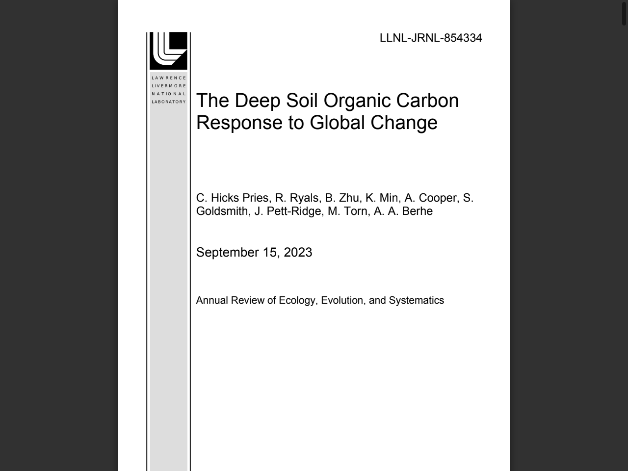 Preview of The Deep Soil Organic Carbon Response to Global Change - OSTI, accessed May 7, 2026,