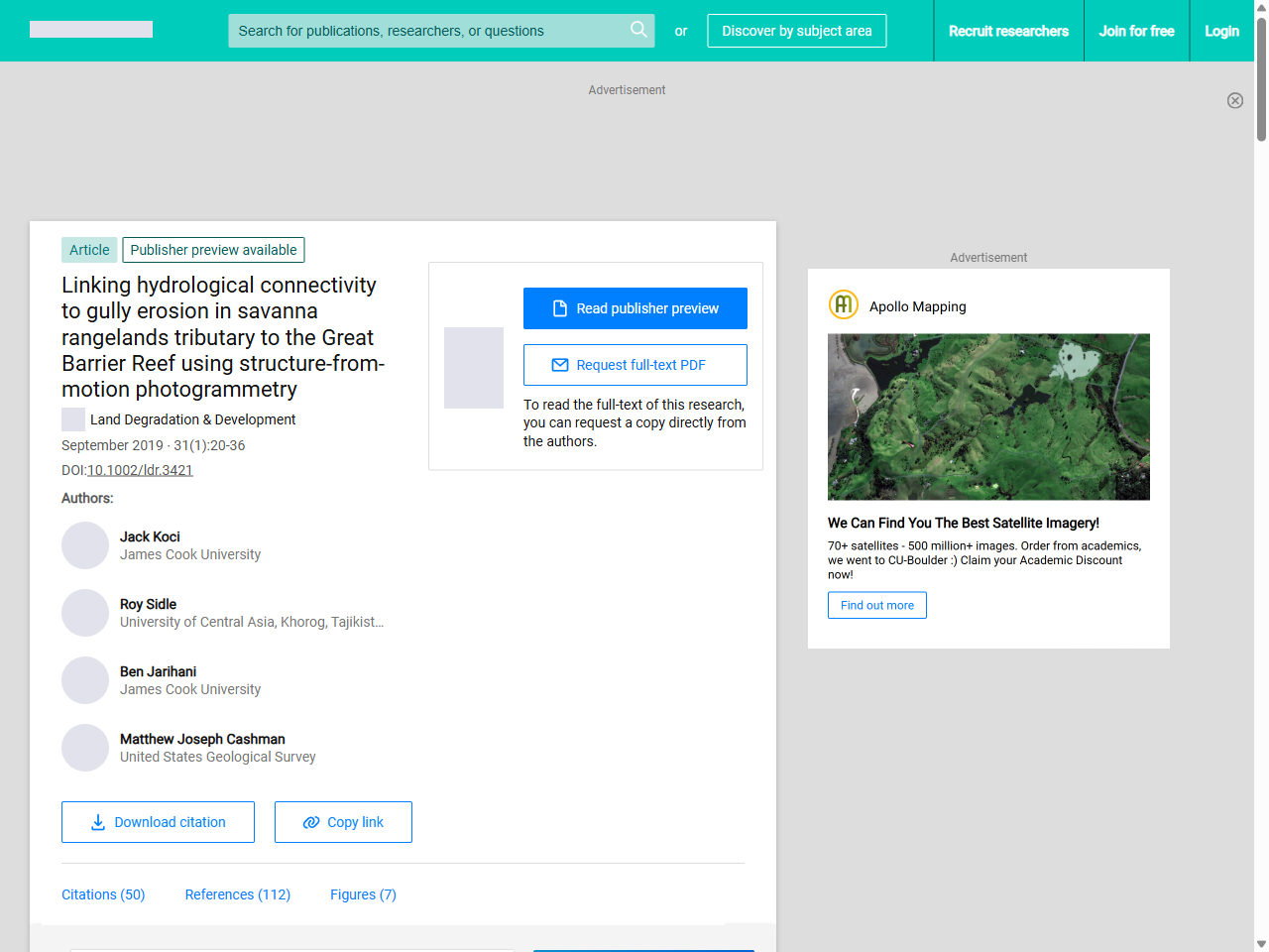 Preview of Linking hydrological connectivity to gully erosion in savanna rangelands tributary to the Great Barrier Reef using Structure‐from‐Motion photogrammetry | Request PDF - ResearchGate, accessed May 15, 2025,