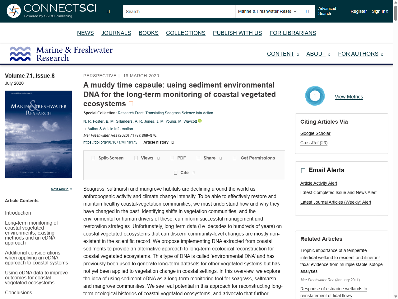Preview of A muddy time capsule: using sediment environmental DNA for the long-term monitoring of coastal vegetated ecosystems - CSIRO Publishing