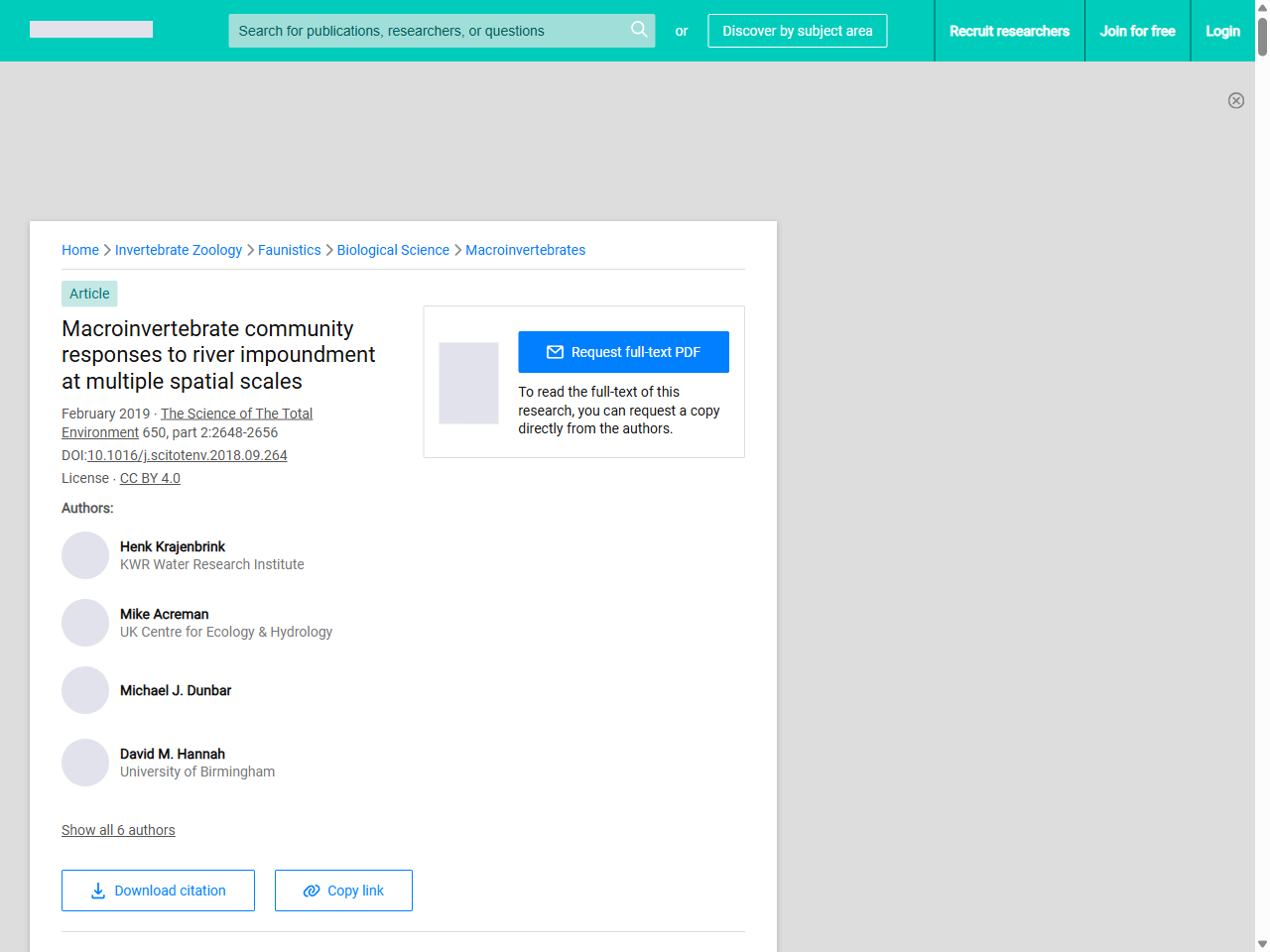Preview of Macroinvertebrate community responses to river impoundment at multiple spatial scales | Request PDF - ResearchGate, accessed July 16, 2025,