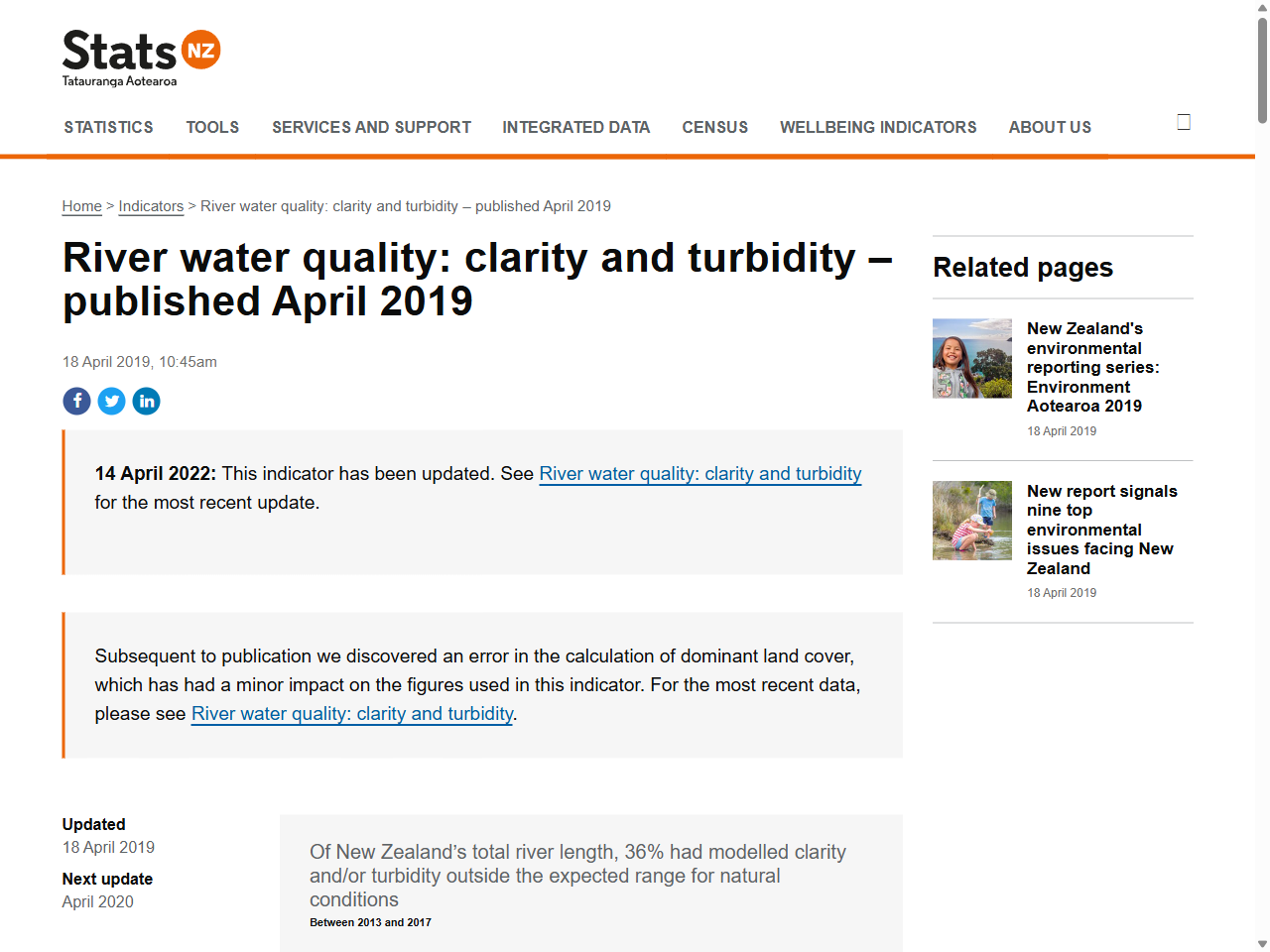 Preview of River water quality: clarity and turbidity – published April 2019 | Stats NZ, accessed August 12, 2025,