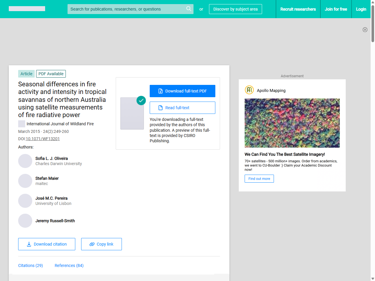 Preview of (PDF) Seasonal differences in fire activity and intensity in tropical savannas of northern Australia using satellite measurements of fire radiative power - ResearchGate, accessed May 17, 2025,